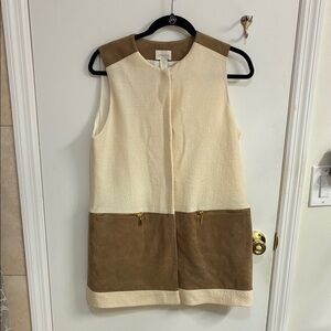 Chico's Beige and Brown Color Block Vest Wool Sz 0 (Equivalent to Sz 4)